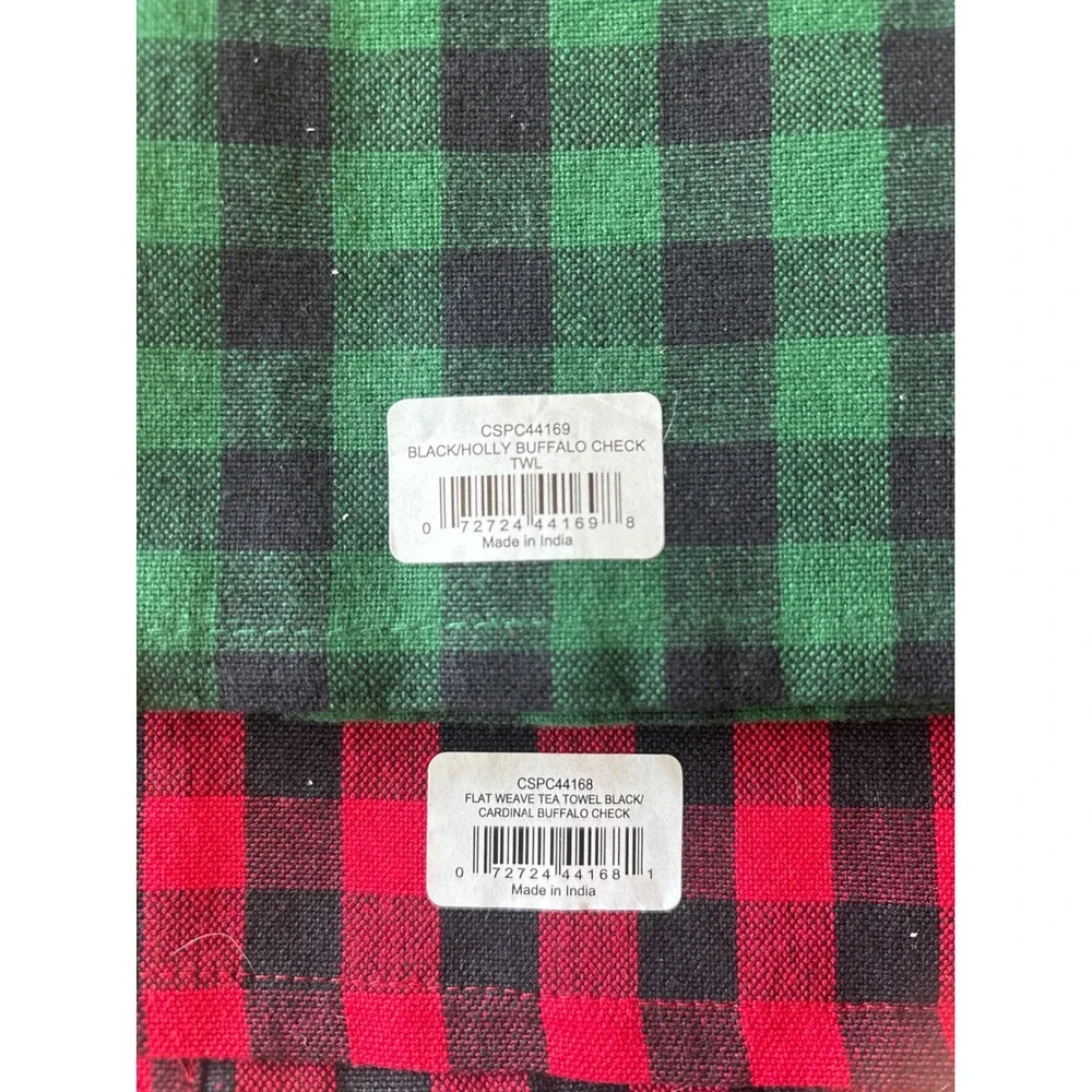 Set of 3 Buffalo Check Tea Towels Red Green Black Plaid Cotton 28x19 CSPC44168